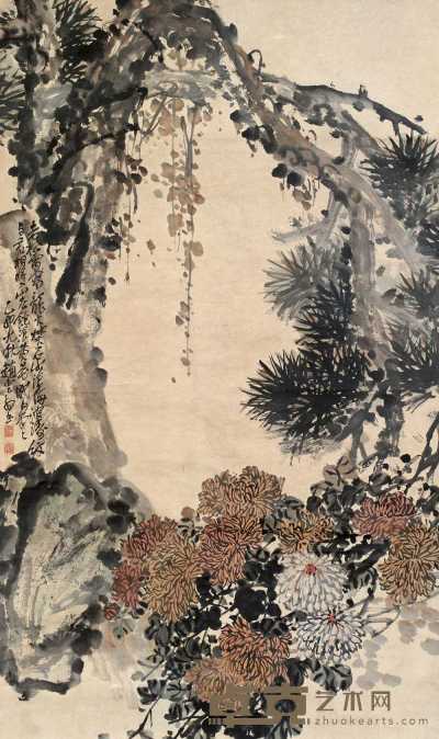 赵云壑 1915年作 花卉 立轴 157×92.5cm
